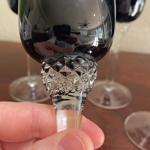 Set of 4, Discontinued, Black Diamond Blown Glass Goblets. - Picture 3 of 6